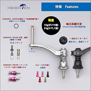 Amazon | HEIGHTEN 45-50mm可変 リール ハンドル(ノブ無し